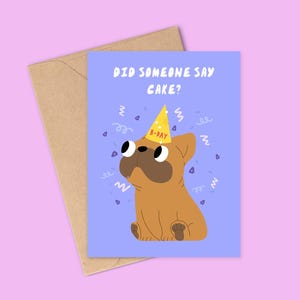 Carte d'anniversaire illustrée de gâteau avec un chien mignon