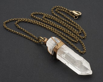 Large Crystal Point Pendant Bohemian Jewelry Boho Jewelry Layering Jewelry Crystal Pendant Necklace