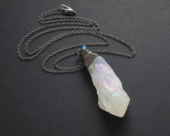 Angel Aura Quartz Collier Pierre Precieuse Brute Fil Enroule Etsy
