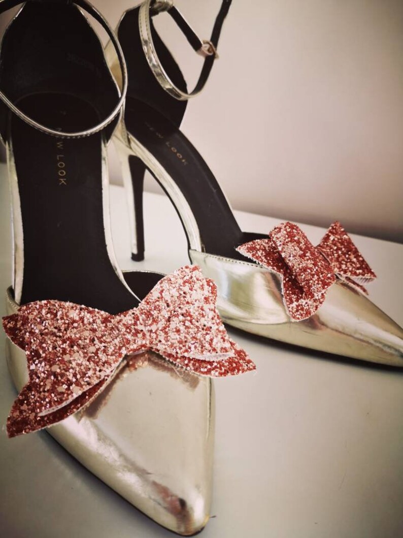 Glitter Shoe Bow Clips Pair of Shoe Bows Rose Gold Glitter Etsy
