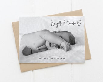 Minimal Birth Announcement Cards | Simple Birth Announcement Cards | Birth Announcements | New Baby Announcements | Birth Cards | Heart