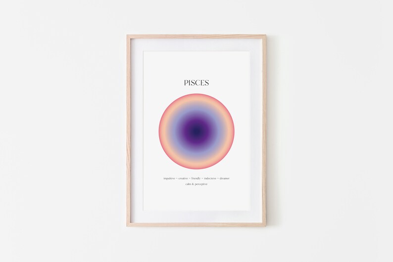 Pisces Aura Print Star Sign Prints Zodiac Prints Pisces Gifts Horoscope Prints Gifts for Pisceans Aura Special Gifts image 1