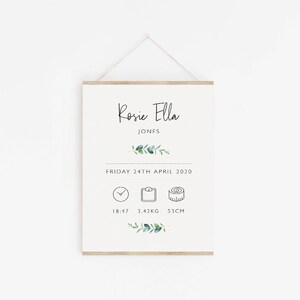 Eucalyptus Birth Print | Boho Birth Announcement | Birth Poster | Birth Stats | New Baby Announcement | Personalised Nursery Print