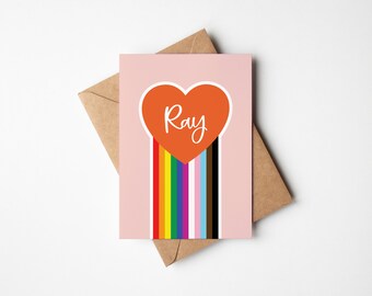 Personalised LGBTQIA+ Rainbow Heart Valentines Card | Gay Valentines Cards | LGBTQ Valentines Cards | Inclusive Valentines Cards | Rainbow