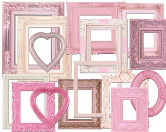 Vintage Shabby Pink Frames Clipart (Digital Download)