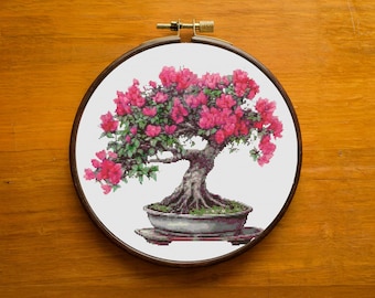 Bonsai Tree Cross Stitch Pattern: Floral Home Decor (PDF Pattern)