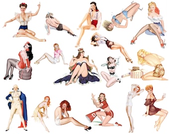 Retro Pin Up Girls Clipart: 1950s Vintage Ephemera (Digital Download)