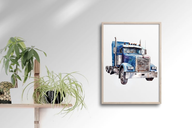 Watercolor Semi Truck Clipart: 14 PNG Images (Digital Download) image 4