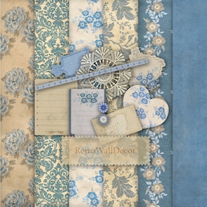 Romantic paper, Shabby chic, Blue paper, Romantic clipart, Love And Romance, Collage Sheet Instant Download Printable art Buy 2 Get 1 FREE
