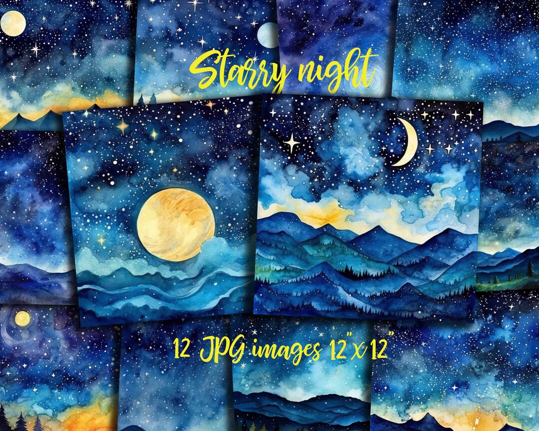 Starry Night Paper, Night Digital Paper, Night Sky Background