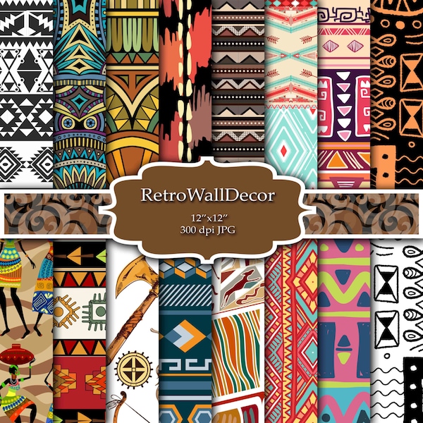 Tribal Digital Paper Tribal Scrapbook Paper Tribal Pattern Tribal Backgrounds Ethnic Patterns  Digital Paper Pack 12x12 Buy 2 Get 1 FREE