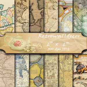 Vintage maps digital paper , vintage and antique maps of europe, america and the world , old world maps 6x6 inches Buy 2 Get 1 FREE