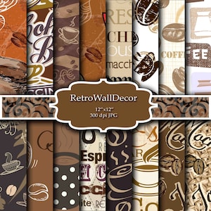 Papel digital de café: fondos digitales "Coffee Time" en marrón y crema con ilustraciones de café imprimibles, Compre 2 Obtenga 1 GRATIS