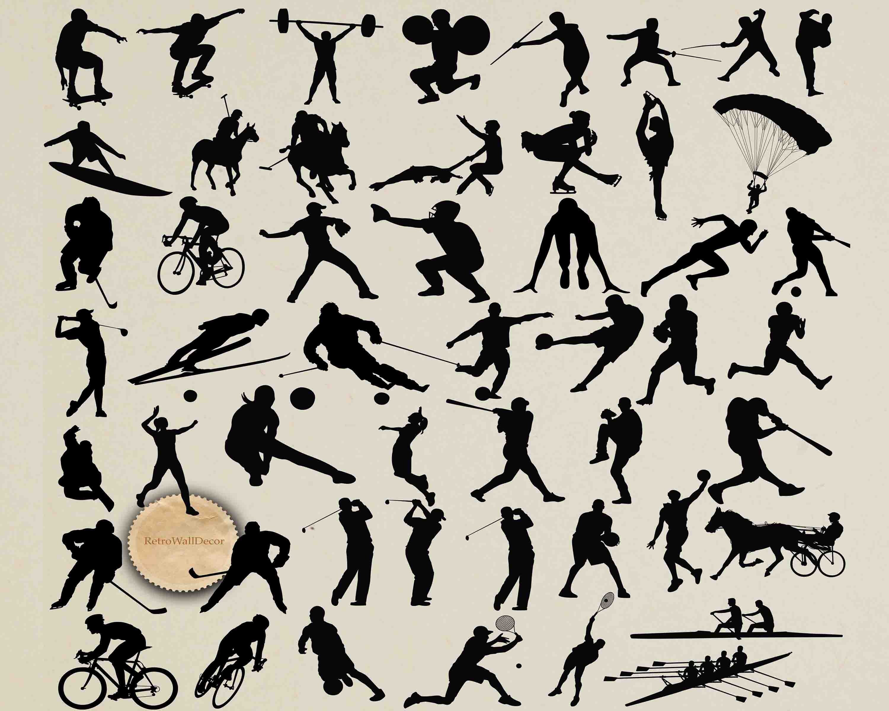 Sports Silhouette Sports Clip Art Athlete Silhouettes Etsy