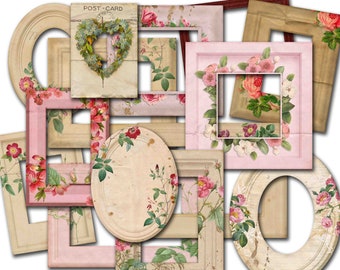 Vintage Floral Frames Clip Art: Shabby Chic Ephemera (Digital Download)
