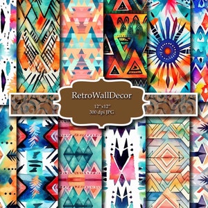 Tribal Digital Paper, Tribal watercolor, Tribal Pattern, Tribal Backgrounds, Ethnic Pattern, Digital Paper 12x12 Buy 2 Get 1 FREE