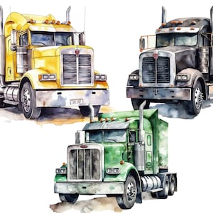 Watercolor Semi Truck Clipart: 14 PNG Images (Digital Download) image 2