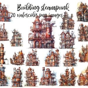 Steampunk gebouw, aquarel clipart, Steampunk huis PNG, gebouw clipart, aquarel gebouw, gebouw poster Koop 2 Get 1 GRATIS