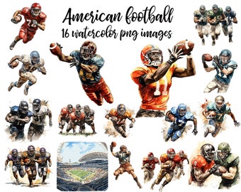 Football Watercolor Clipart Set: 16 PNG Images (Digital Download)