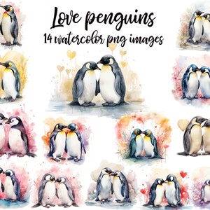 Pingüinos de amor, Acuarela de pingüinos, Álbum de recortes de pingüinos, Pingüino de amor PNG, Arte imprimible, Cartel de pingüino, Animales de amor Compre 2 Obtenga 1 gratis