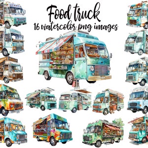 Food truck, clipart de food truck, aquarela de caminhão, imagem de food truck, aquarela de veículo, pôster de food truck, food truck PNG, arte para impressão