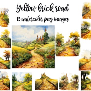 Camino de ladrillos amarillos Clipart, Camino de ladrillos amarillos PNG, Ilustración del Mago de Oz, Arte imprimible Compre 2 y obtenga 1 gratis