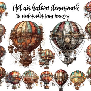 Hot air balloon steampunk clipart, Steampunk balloon, Watercolor aircraft,  Aircraft clipart, Printable art