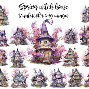 Casa de brujas de primavera, imágenes prediseñadas de la casa de brujas, imagen de la casa de brujas, cartel de la casa de brujas, casa de brujas PNG, imágenes prediseñadas de acuarela Compre 2 y obtenga 1 GRATIS