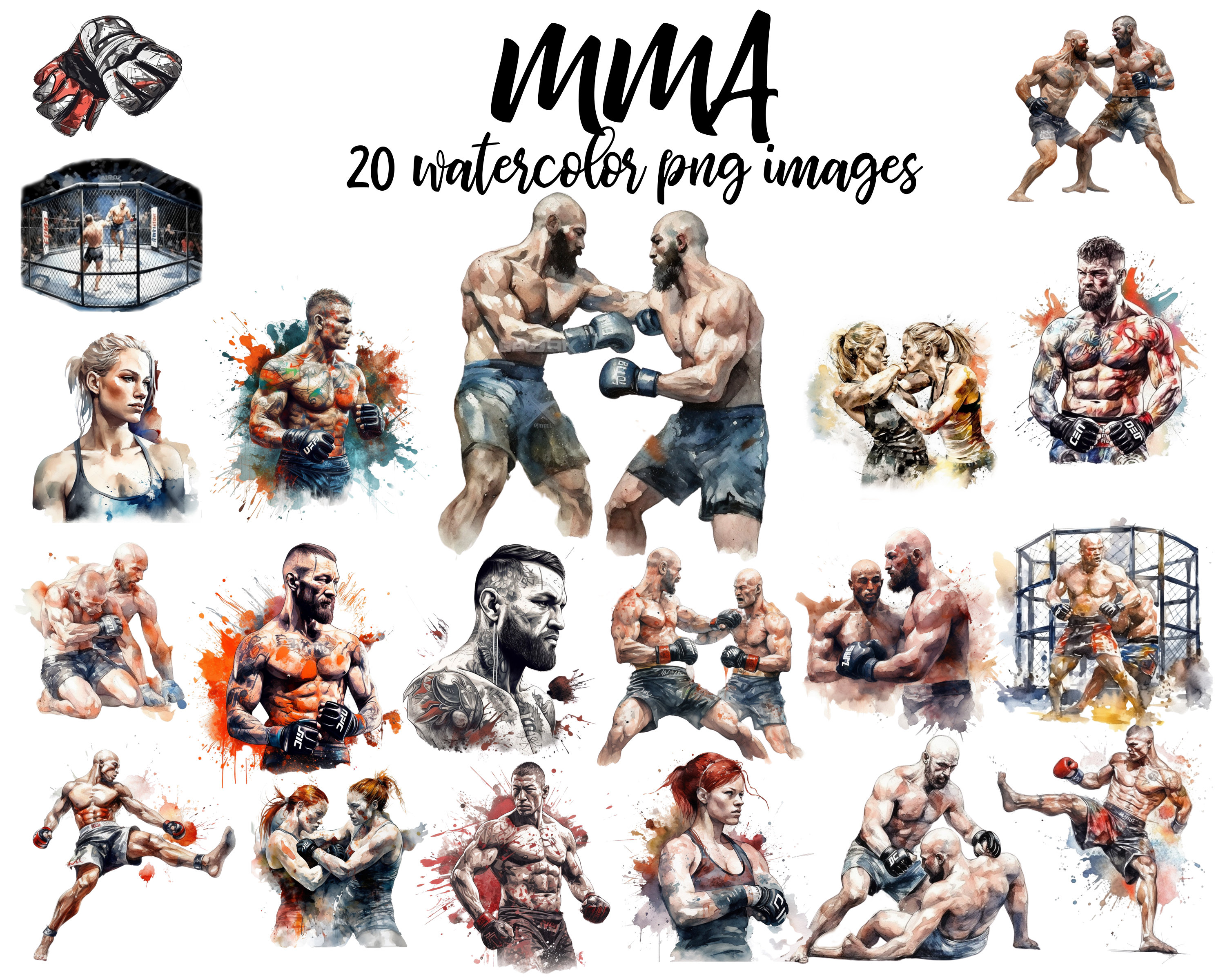 Mixed martial art, MMA clipart, MMA watercolor, Sports set clipart, Sport clipart, MMA illustration, Martial art image Buy 2 Get 1 Free