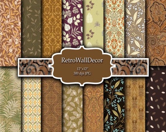 Vintage Autumn Digital Paper: 12x12 Fall Scrapbook Patterns (Digital Download)
