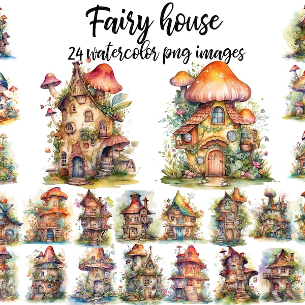 Fairy house clipart, Watercolor clipart, Fairy house image, Magic cottage, Fairy house watercolor, Fairy house nursery Buy 2 Get 1 FREE