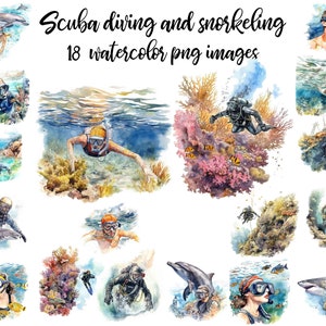 Scuba diving clipart, Diving watercolor, Diving set clipart, Snorkeling clipart, Diving illustration, Snorkeling image Buy 2 Get 1 FREE