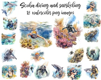 Scuba diving clipart, Diving watercolor, Diving set clipart, Snorkeling clipart, Diving illustration, Snorkeling image Buy 2 Get 1 FREE