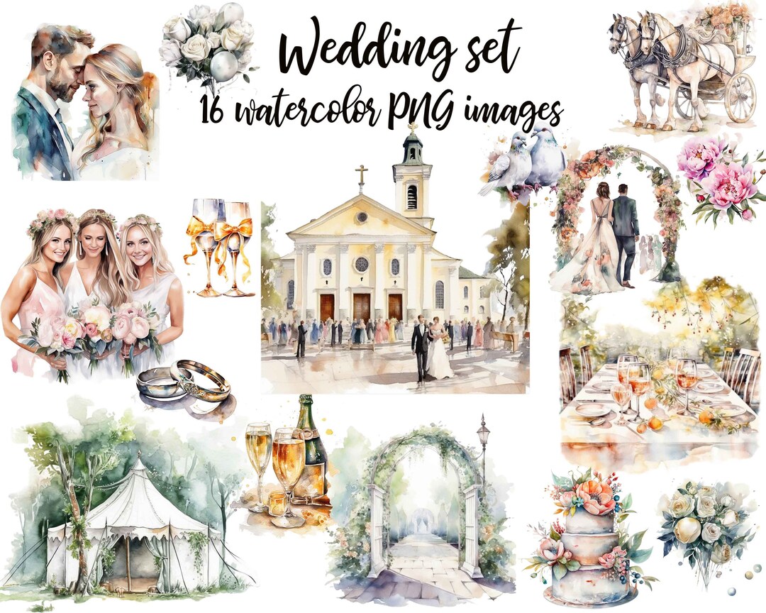 Watercolor Wedding Clipart Set: 15 PNG Images (digital Download) - Etsy