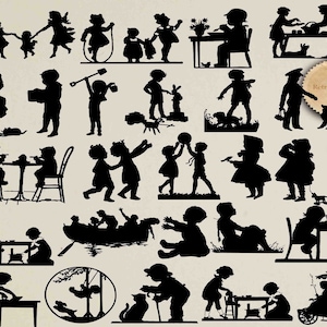 Kinderen silhouet, kinderen illustraties, kinderen silhouet, kinderen SVG, Victoriaans silhouet, baby silhouet, afdrukbare kunst Buy 2 Get 1 FREE