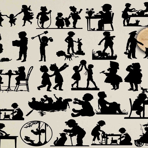Kinder Silhouette, Kinder Clip Art, Kinder Silhouette, Kinder SVG, viktorianische Silhouette, Baby Silhouette, printable Kunst Kaufen 2 Get 1 GRATIS
