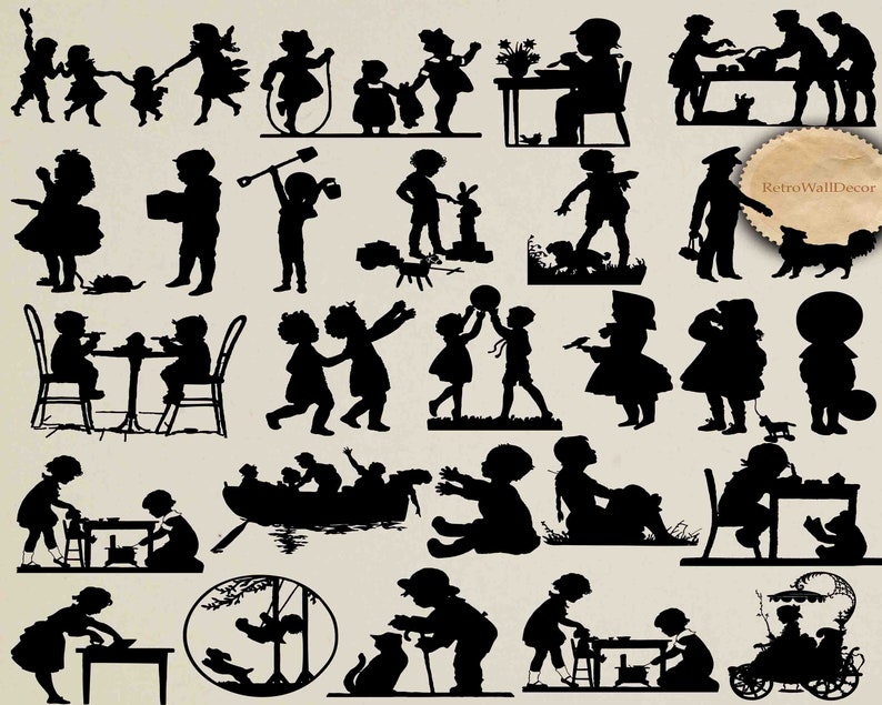 Children Silhouette Children Clip Art Kids Silhouette | Etsy