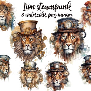 Steampunk lion clipart, Watercolor clipart, Steampunk lion PNG, Steampunk lion , Junk journal animal, lion image Buy 2 Get 1 FREE