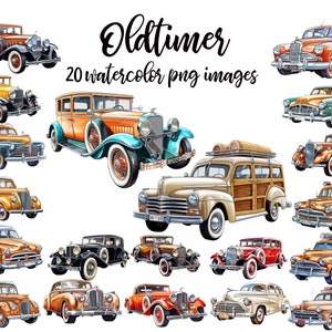 Oldtimer Clipart, Oldtimer Aquarell, Oldtimer Bild, Woodie Wagon Bild, Oldtimer Poster, Oldtimer PNG, Oldtimer Kinderzimmer, printable Kunst