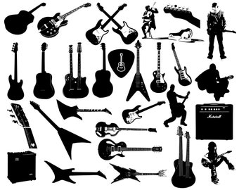 Guitar silhouette, Guitar svg, Guitar Clipart, rock musician, Guitar cricut, music clipart, Guitar cut file, Printable Art Buy 2 Get 1 FREE