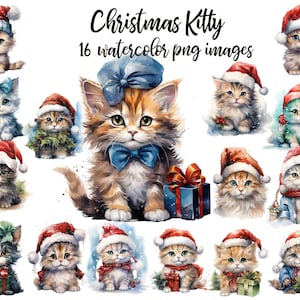 Navidad Clip Art, gatito de Navidad, gatito de Navidad PNG, gatito de Navidad, gatito de acuarela, imagen de gatito de Navidad, arte imprimible Compre 2 y obtenga 1 GRATIS
