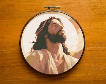 Patrón de punto de cruz de Jesús: Diseño ascendente (Descarga PDF)
