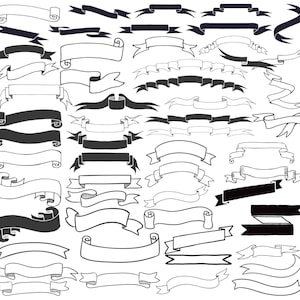 Bannière clipart, bannière numérique, ruban clipart, rubans numériques, ruban bannière clipart, ruban dessiné à la main, bannière dessinée à la main SVG DXF PNG eps