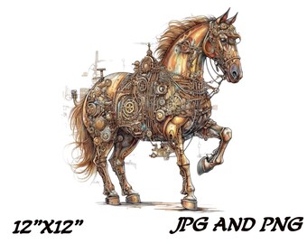 Steampunk Horse Clipart: Animal Nursery Poster (PNG, JPG)