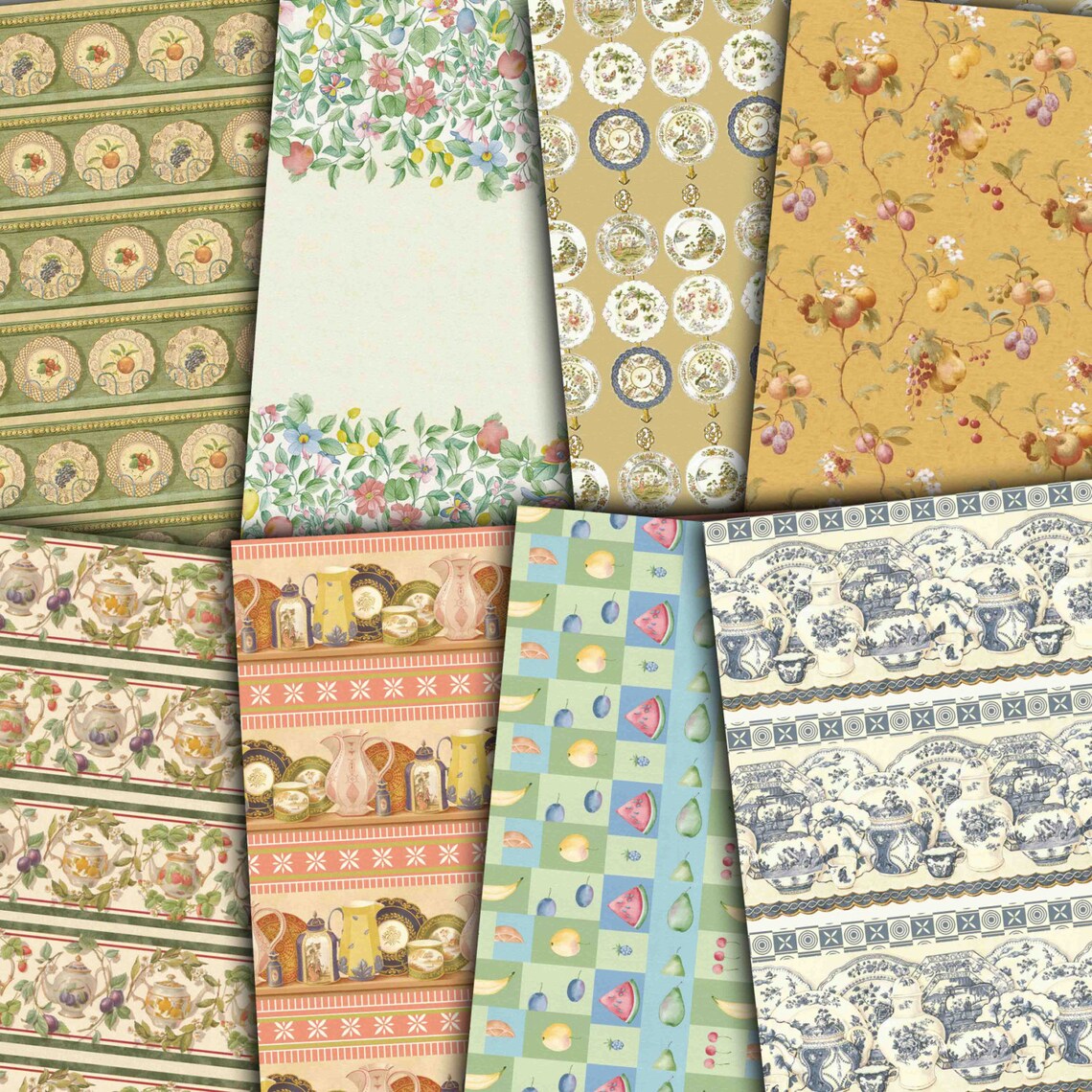 Kitchen Digital Paper Rustic Dishes Paper Teapots Pans Spoons Etsy