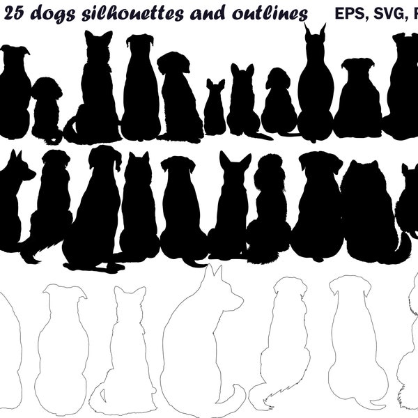 Digitaler Hund, Hund Silhouette, Hund ClipArt, Hund Umriss, Tier Silhouetten, Rücken Hund Silhouette, Hund SVG, Hund geschnitten Datei, Hund Cricut