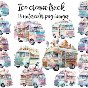 Ice Cream Truck Clipart, Levendige Digitale Kunst, Perfect voor Scrapbooking & DIY-projecten Koop 2 Ontvang 1 GRATIS
