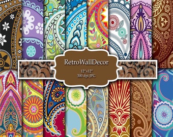 Colorful Paisley Digital Paper: 12x12 Scrapbook Texture (Digital Download)