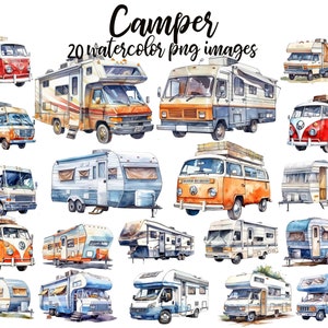 Clipart de campista, aquarela de campista, imagem de campista, aquarela de veículo, clipart de RV, Camper PNG, berçário de campista, aquarela de RV, pôster de camper
