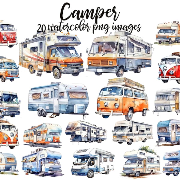 Camper clipart, Camper watercolor, Camper image, vehicle watercolor, RV clipart, Camper PNG, Camper nursery, RV watercolor, Camper poster